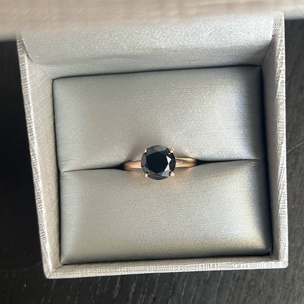 3 carat black diamond rose gold ring. Size 5.5